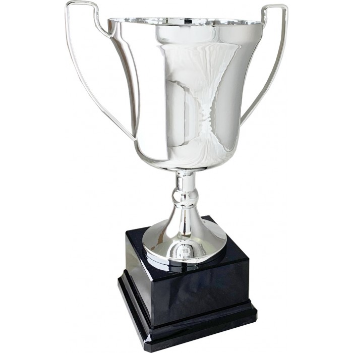 LARGE SILVER METAL HANDLED TROPHY CUP - 3 SIZES - 25CM to 35CM